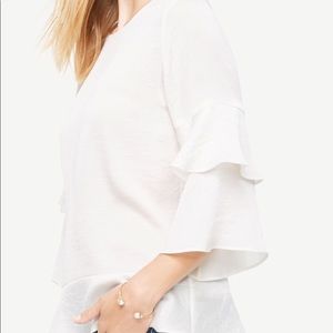 Ann Taylor 3/4 sleeve boatneck double flounce top